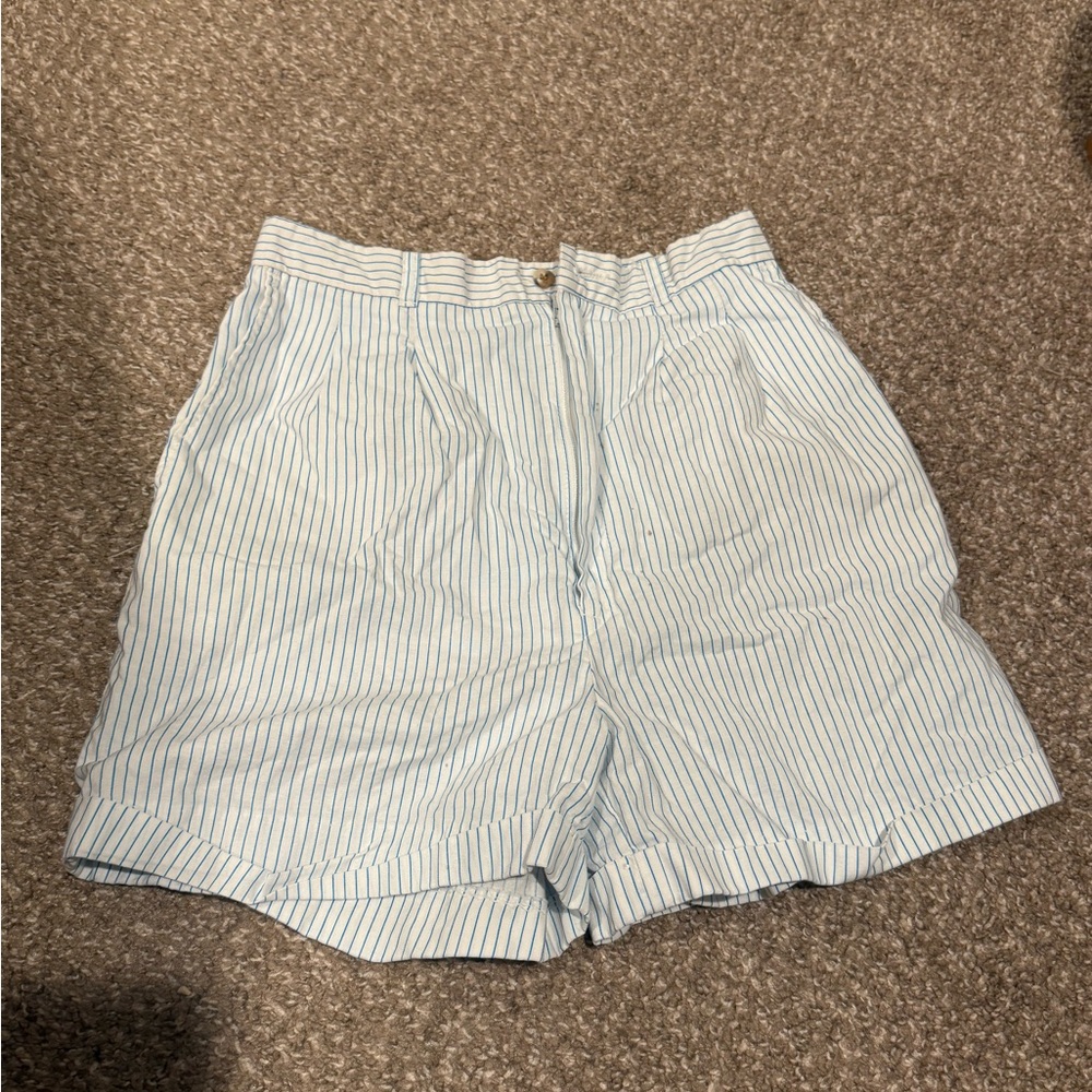 Striped High-Waist Women’s Shorts - Light Blue/White